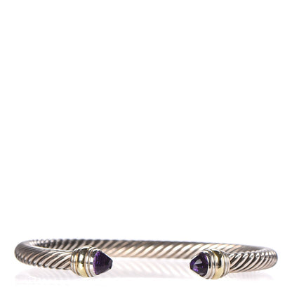 David Yurman Sterling Silver 14K Yellow Gold Amethyst 5mm Cable Classics Bracelet 1 of 5