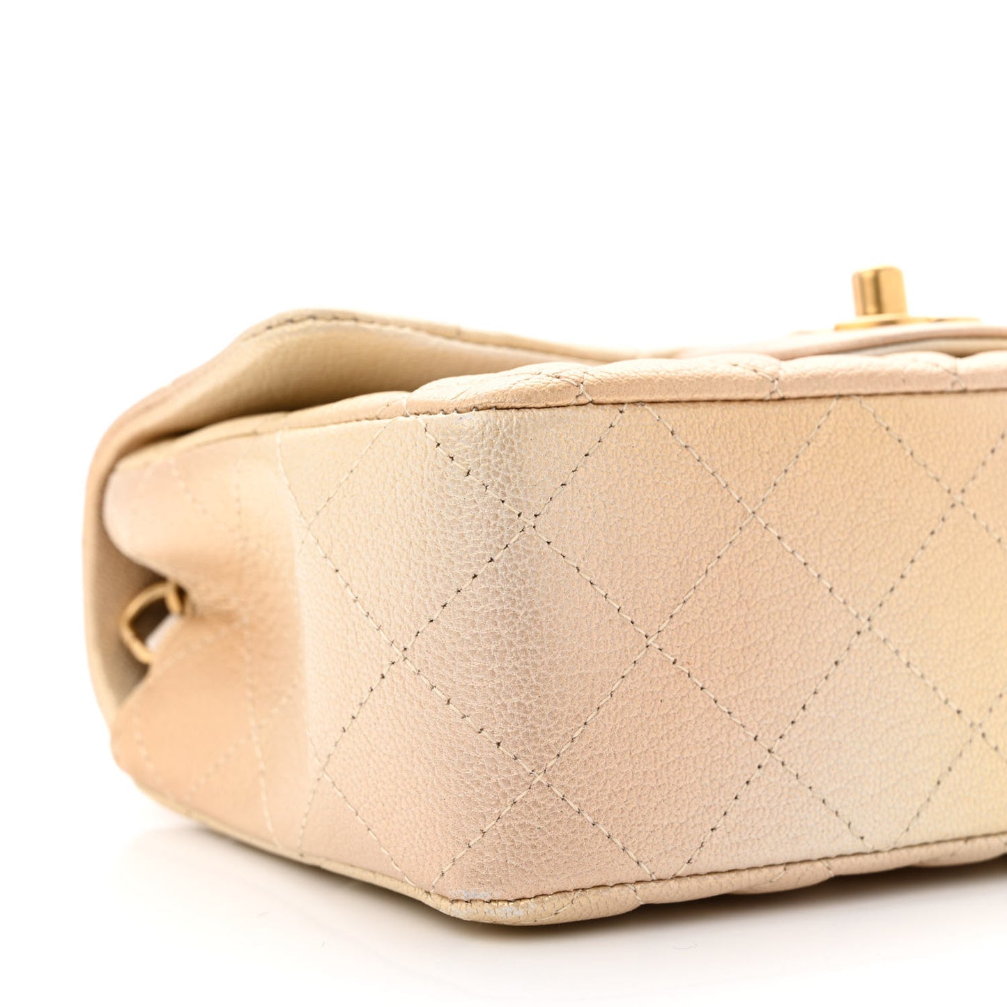 Metallic Goatskin Quilted Mini Rectangular Flap Gold