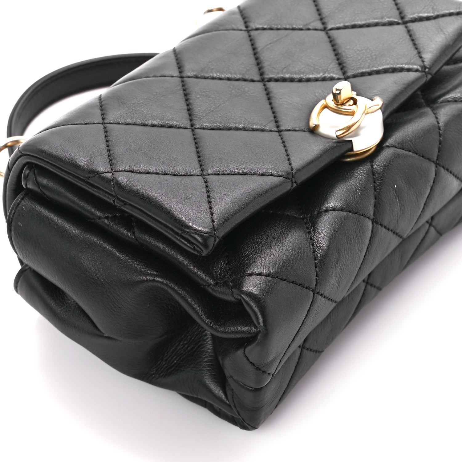 Chanel Calfskin Quilted Accordion Pearl CC Flap Bag Black Black 9 of 10