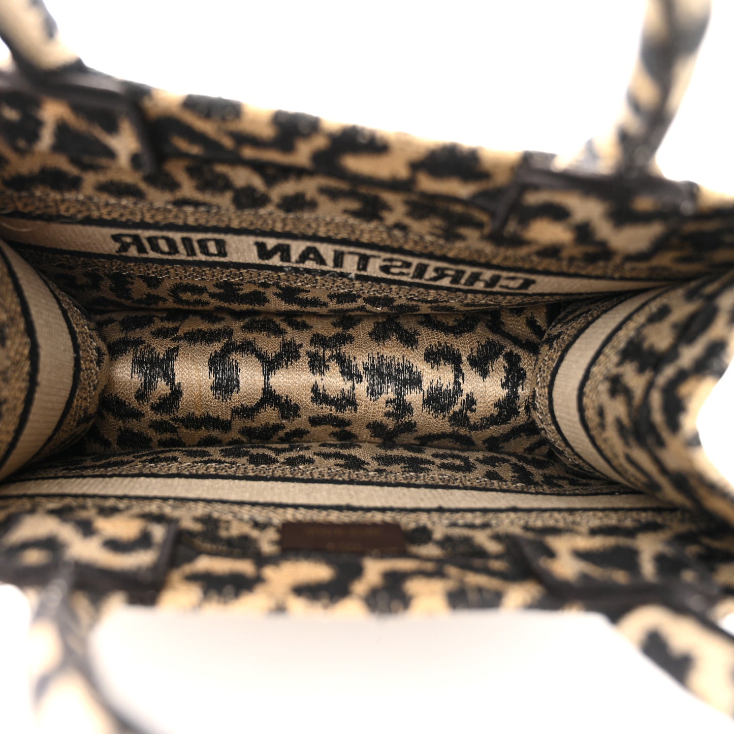 Canvas Mizza Embroidered Small Leopard Book Tote Beige