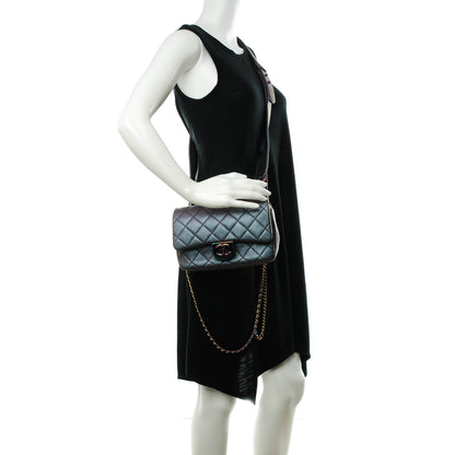 Chanel Iridescent Goatskin Quilted Small Double Carry Waist Chain Flap Purple 2 of 7