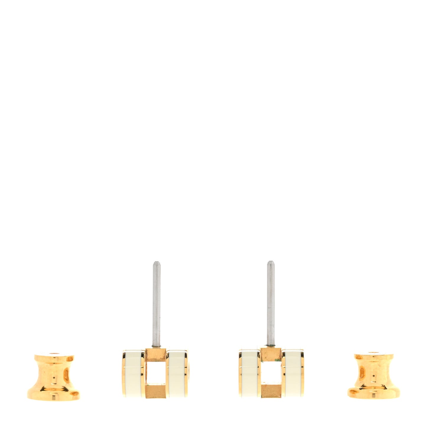 Gold Lacquered Mini Pop H Earrings White