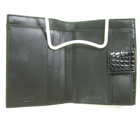 Crocodile Embossed Small Flap Wallet Black