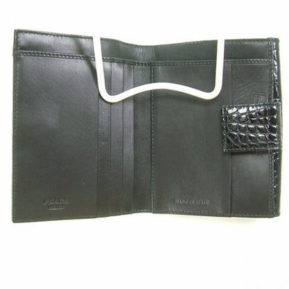 Prada Crocodile Embossed Small Flap Wallet Black 4 of 10