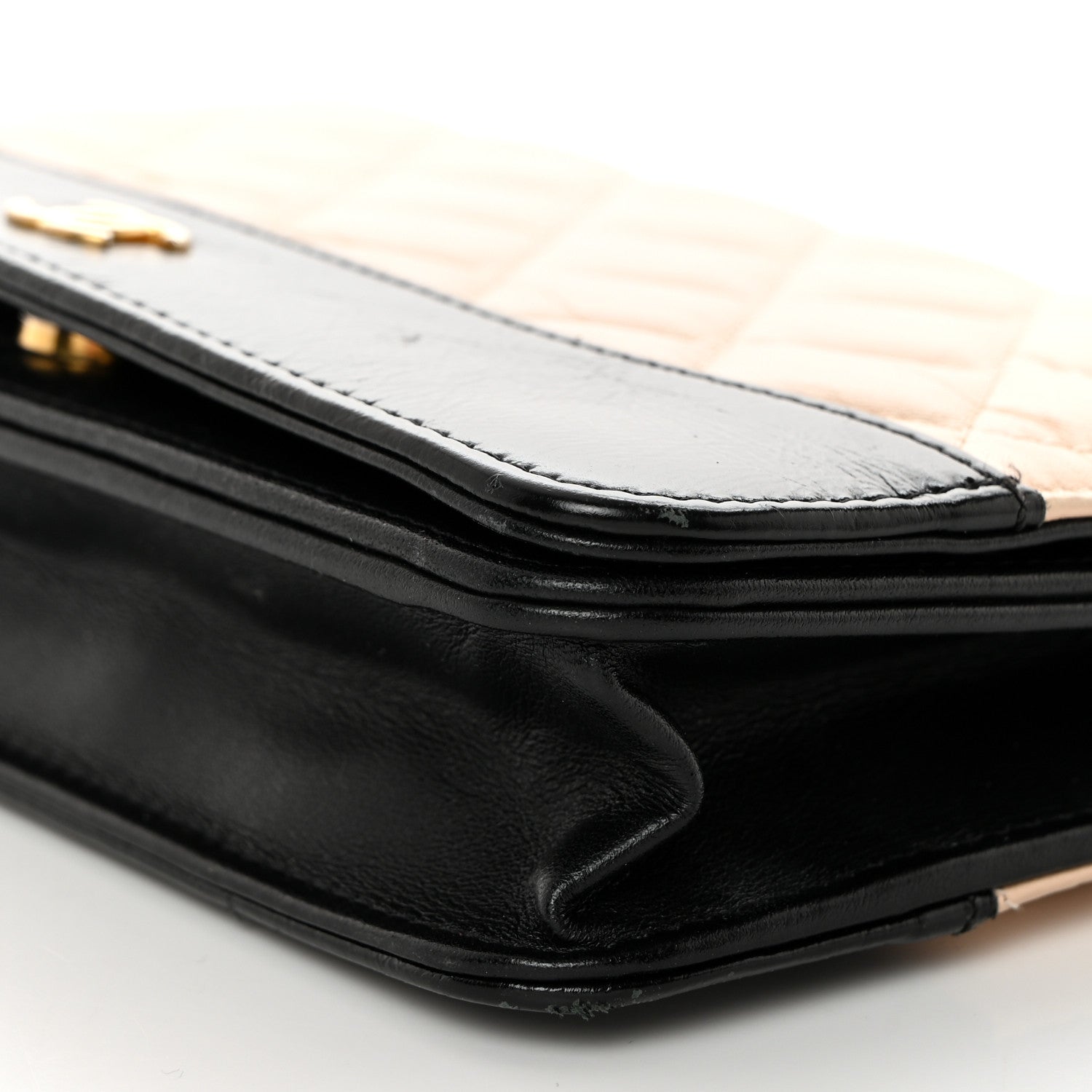 Chanel Aged Calfskin Quilted Gabrielle Wallet On Chain WOC Beige Black 10 of 11