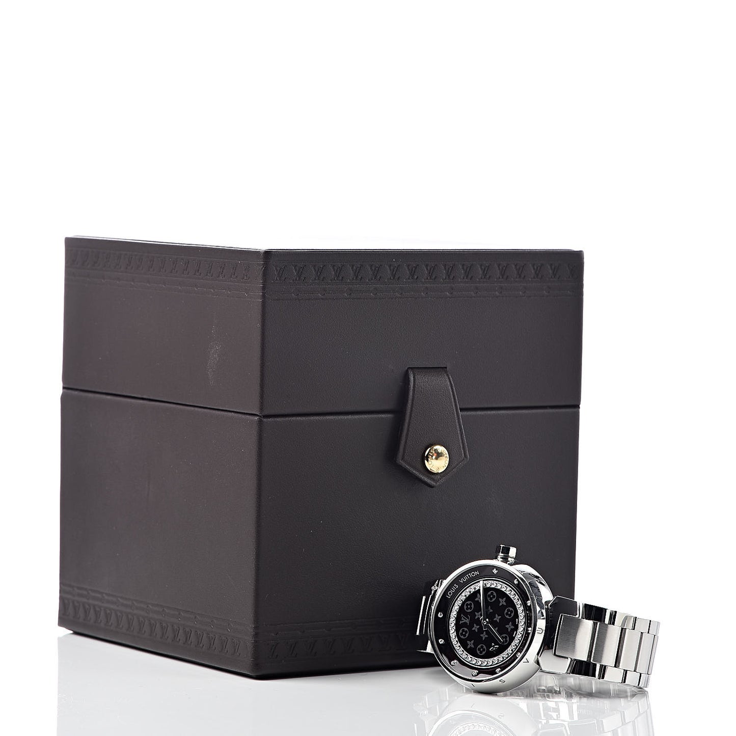 Stainless Steel Diamond 34mm Tambour Quartz Watch Black