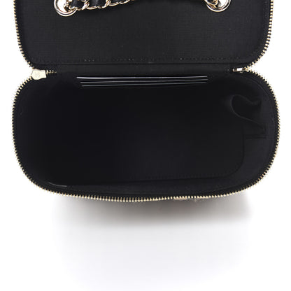 Chanel Raffia Jute Striped Small Vanity Case With Chain Black Beige 5 of 11
