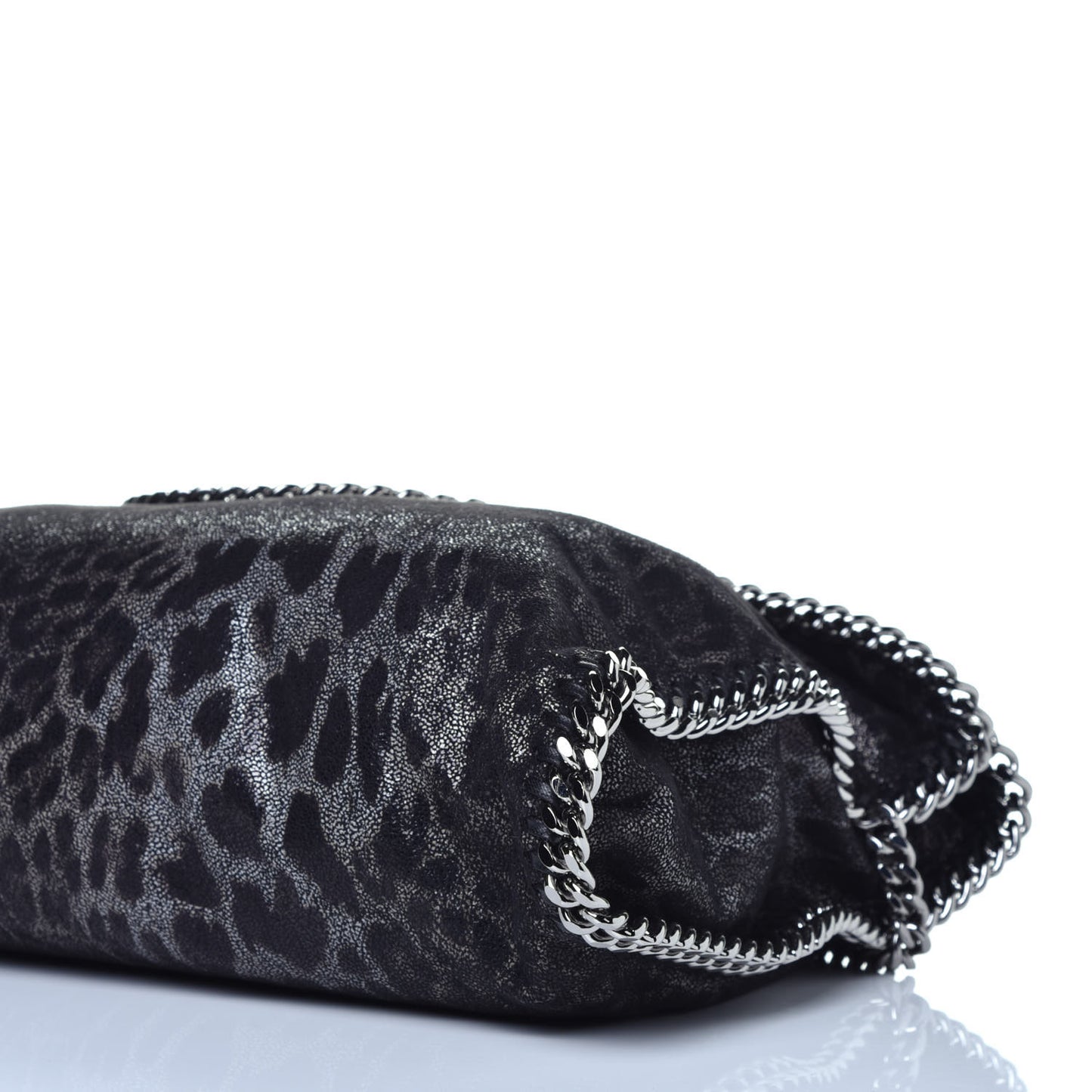 Shaggy Deer Leopard Print Falabella Fold Over Tote Grey