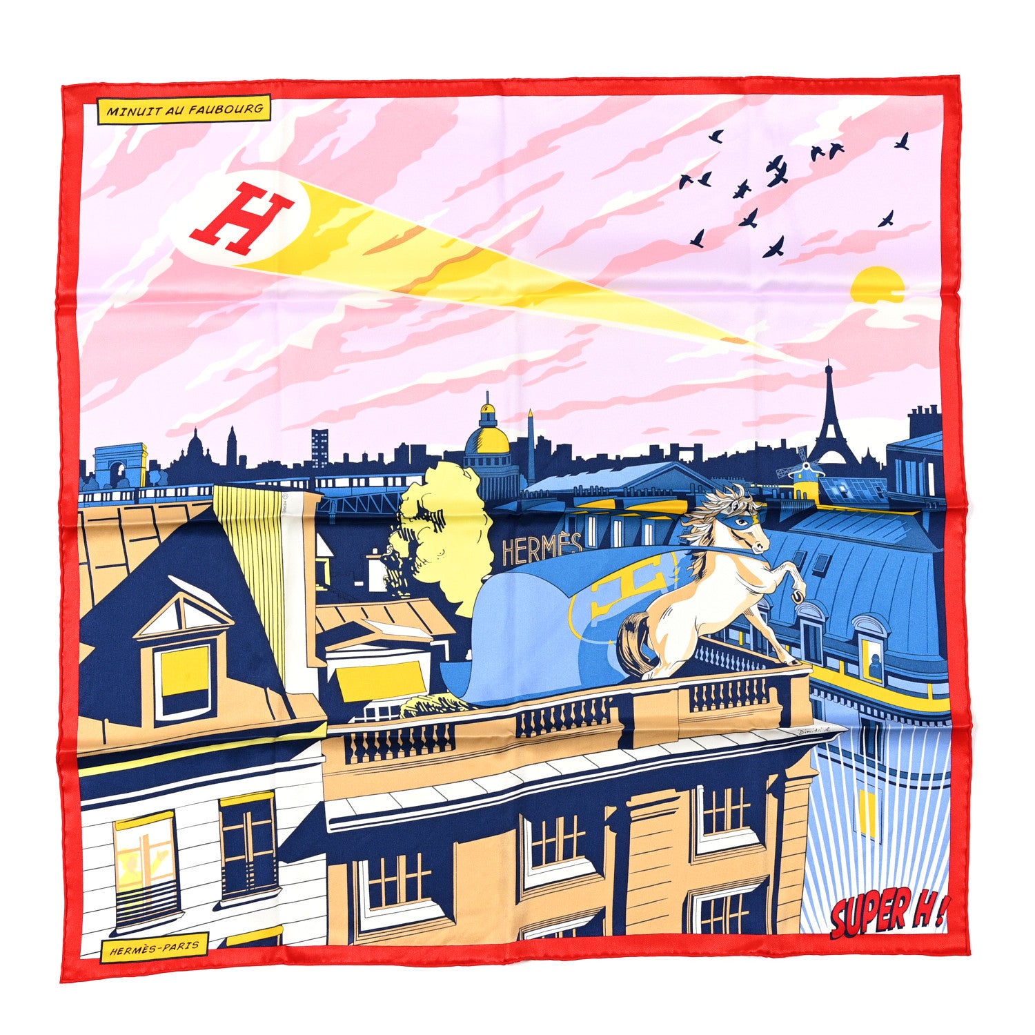 Hermes Silk Minuit Au Faubourg Scarf 70 Orange Gris Jaune 1 of 5