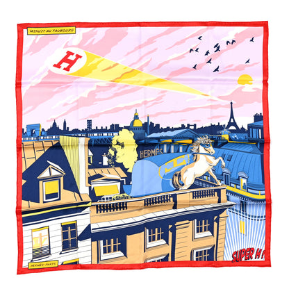 Hermes Silk Minuit Au Faubourg Scarf 70 Orange Gris Jaune 1 of 5