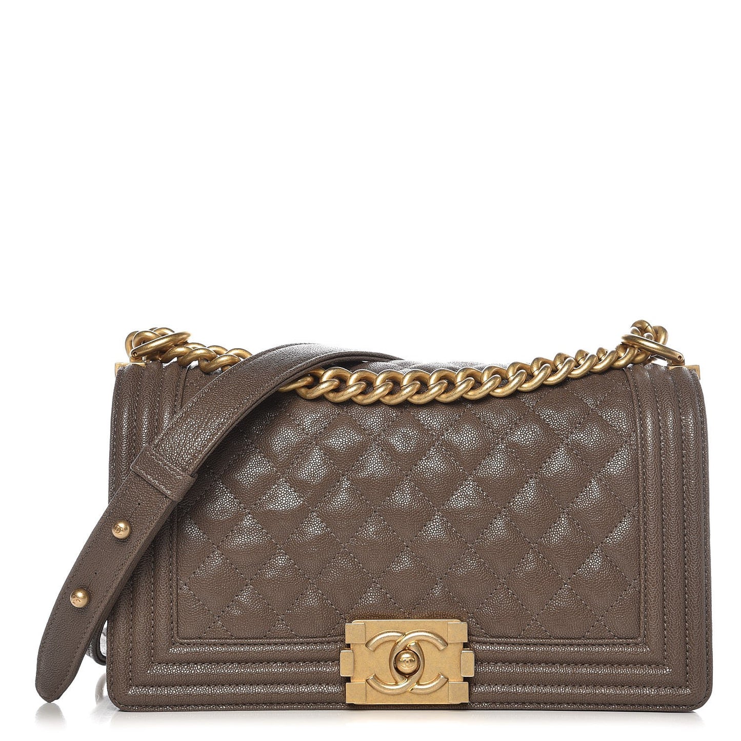 Caviar Quilted Medium Boy Flap Khaki