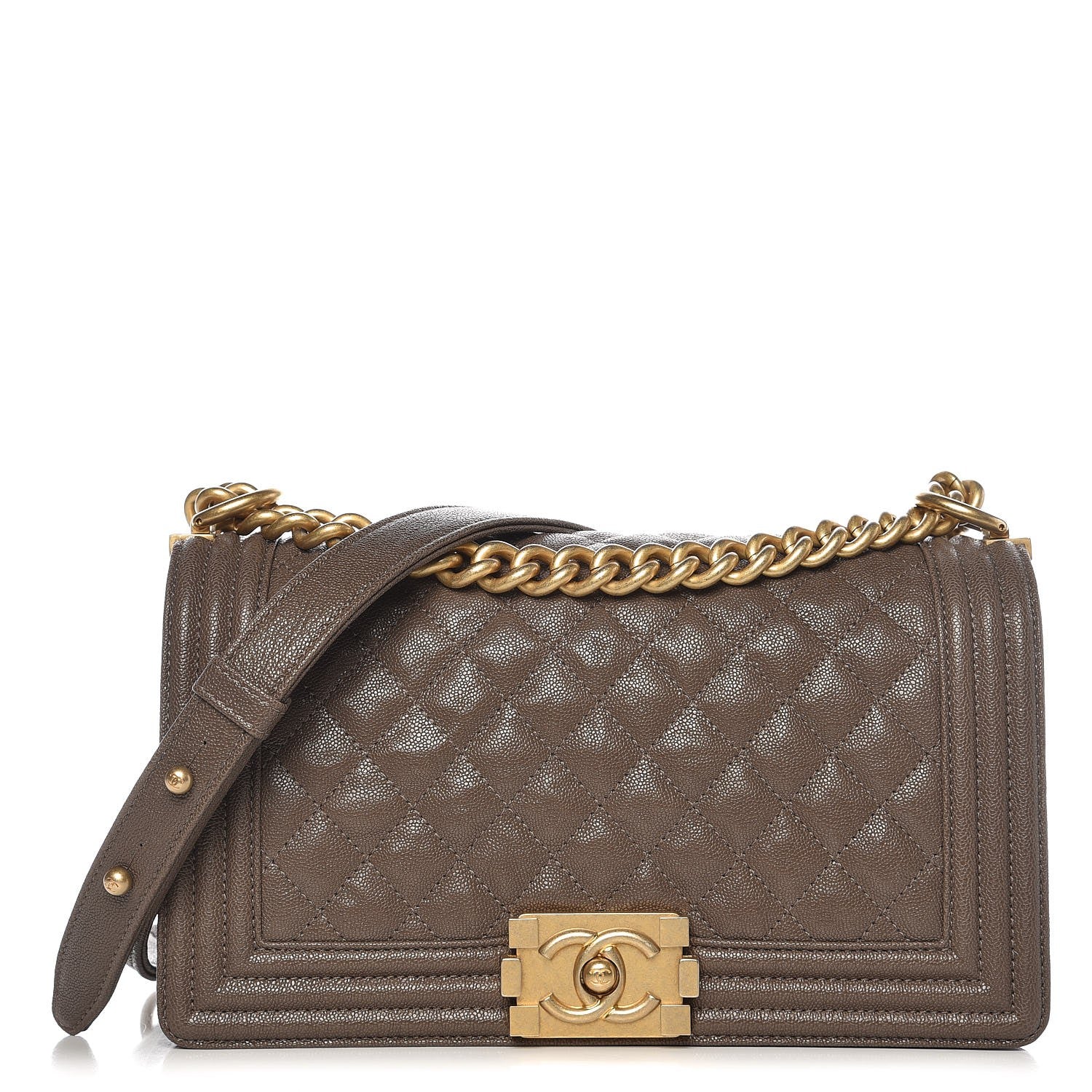 Chanel Caviar Quilted Medium Boy Flap Khaki 1 of 8