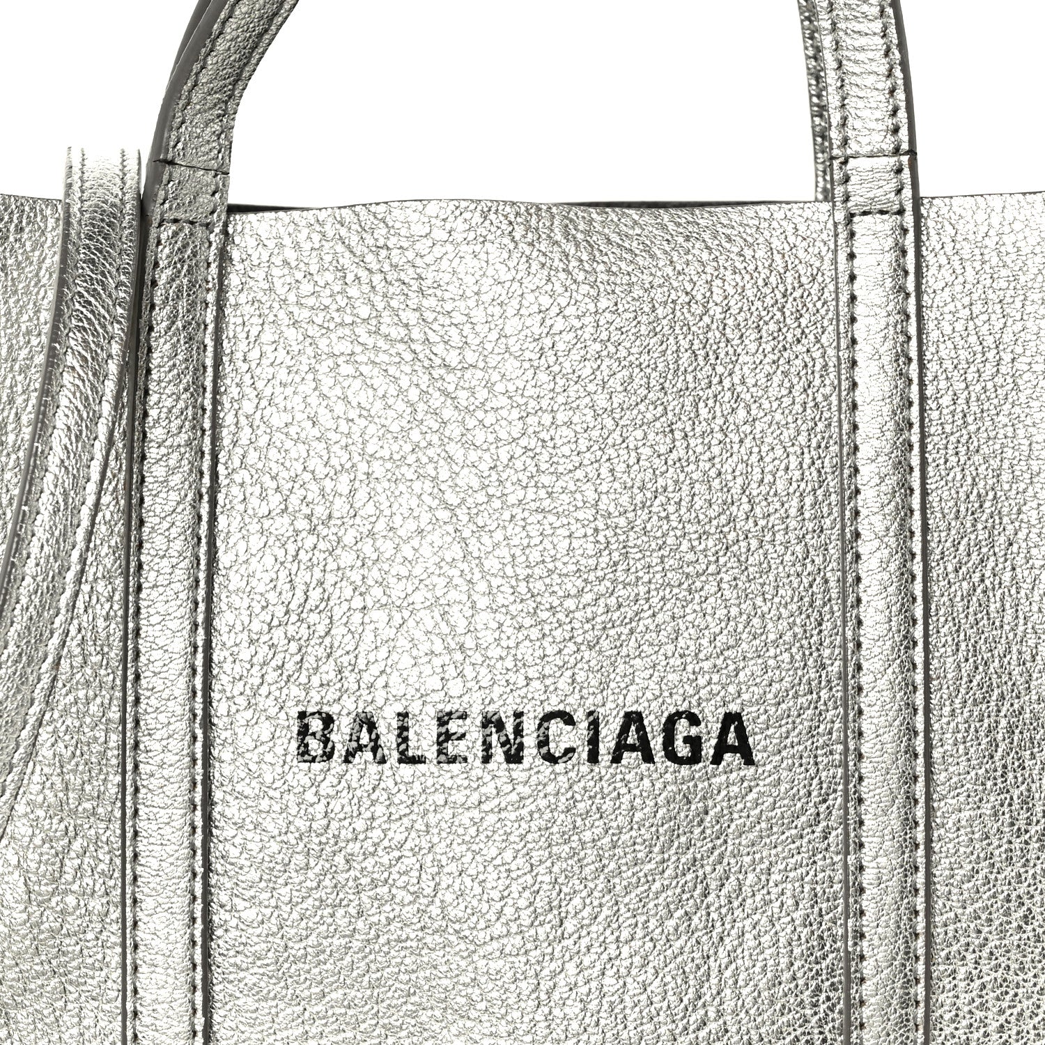 Balenciaga Metallic Goatskin Logo XXS Everyday Tote Argent Black