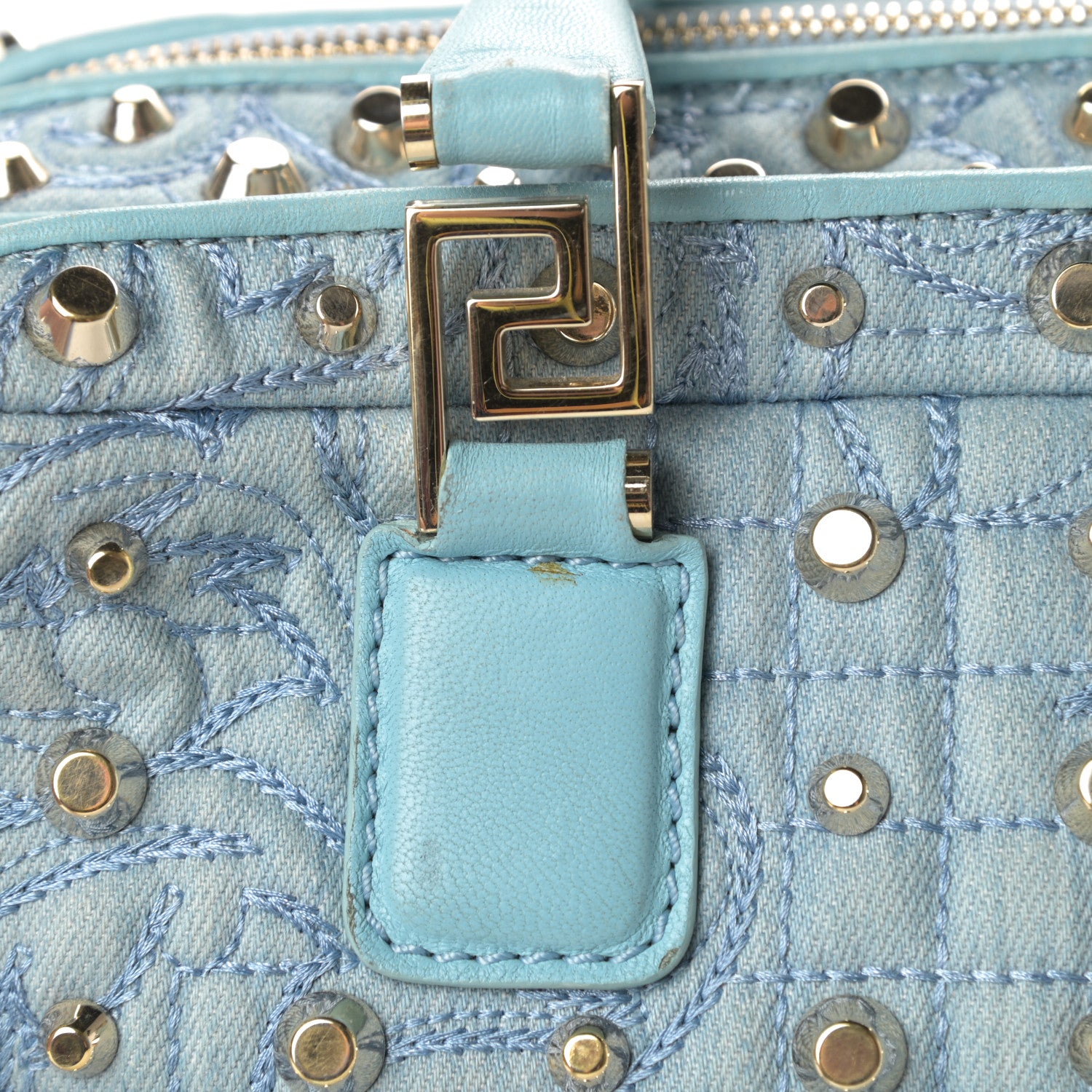 Versace Denim Barocco Quilted Studded Vanitas Demetra Blue 16 of 19