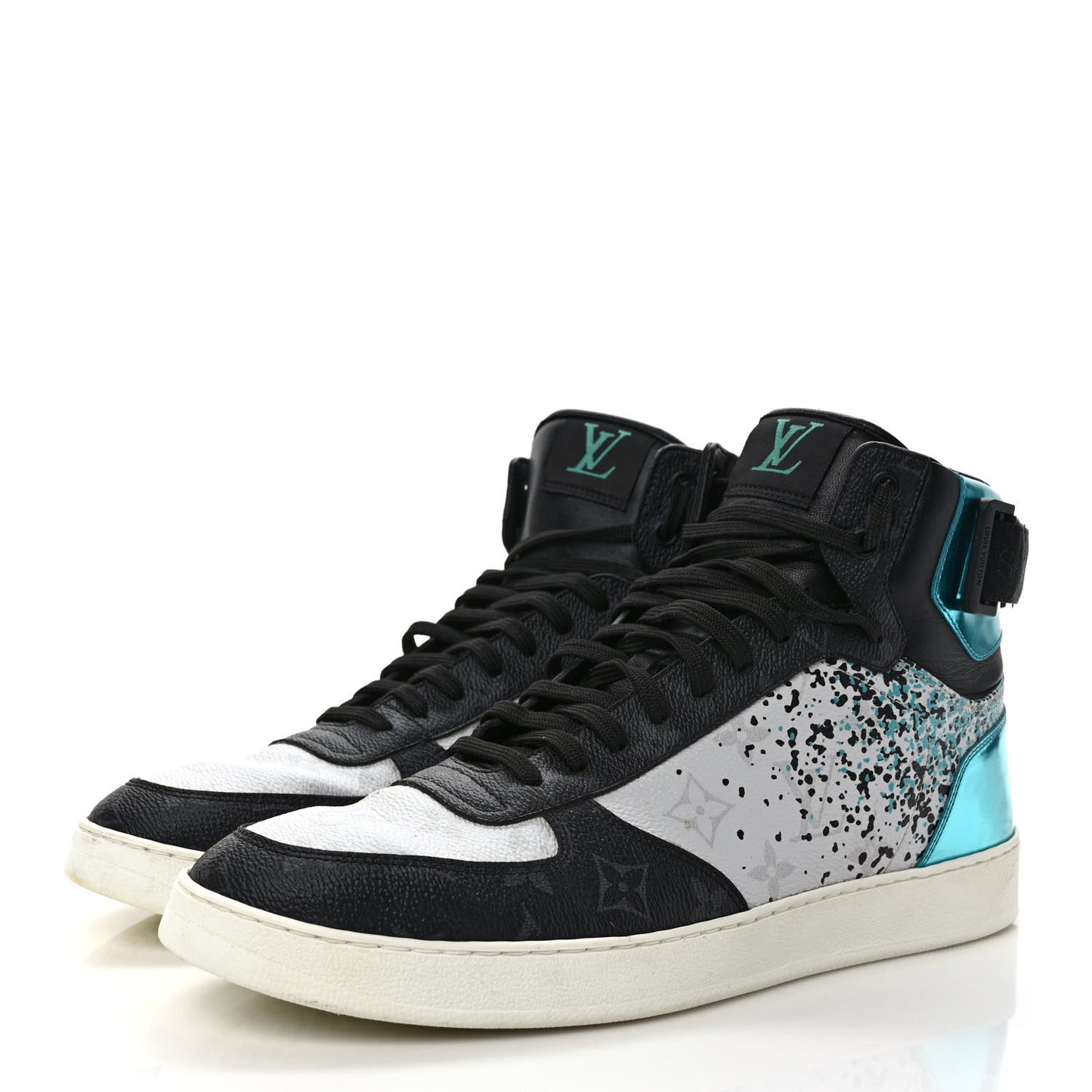 Metallic Calfskin Monogram Mens Rivoli High Top Sneakers 8.5 Blue Black