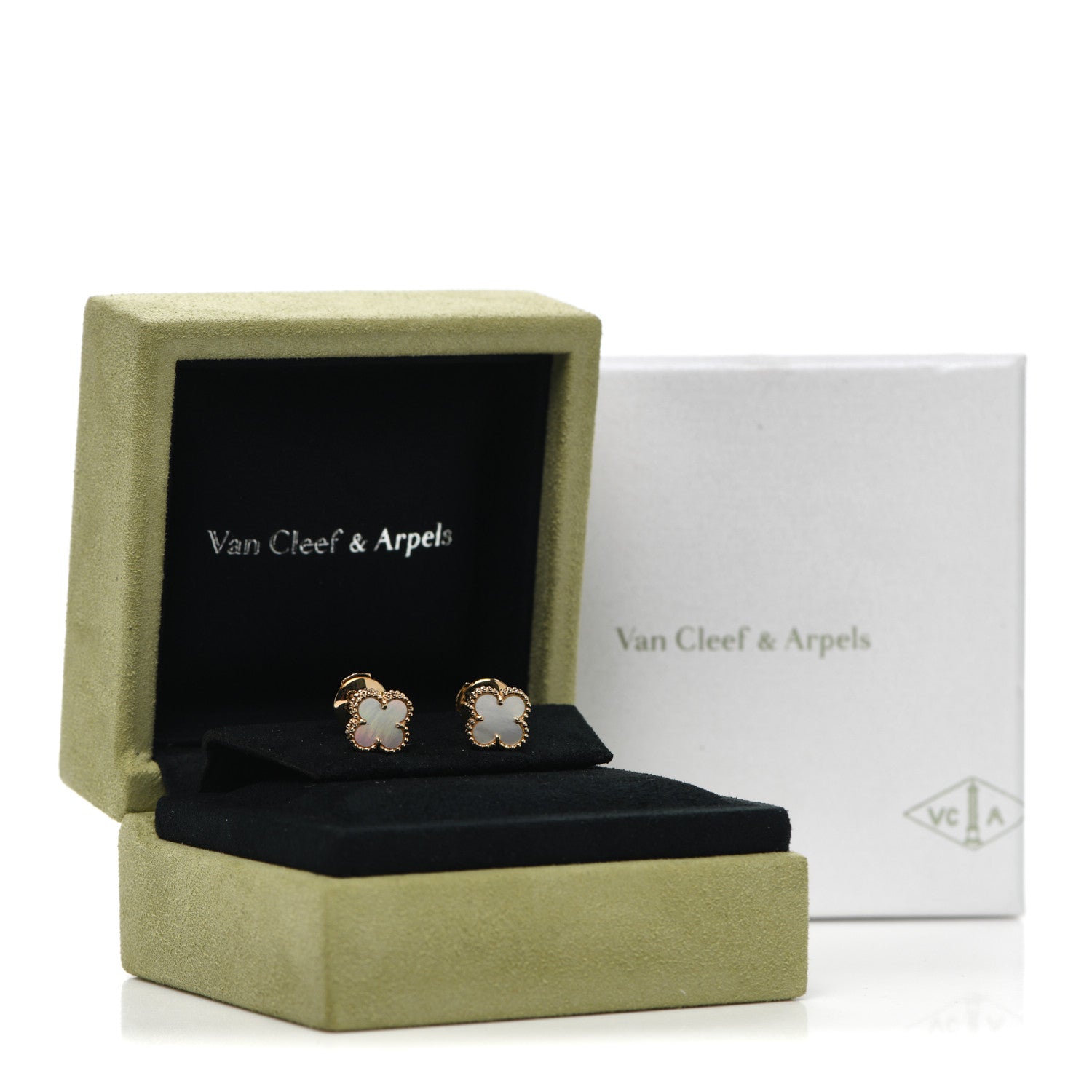 Van Cleef & Arpels 18K Yellow Gold Mother of Pearl Sweet Alhambra Earrings 6 of 6