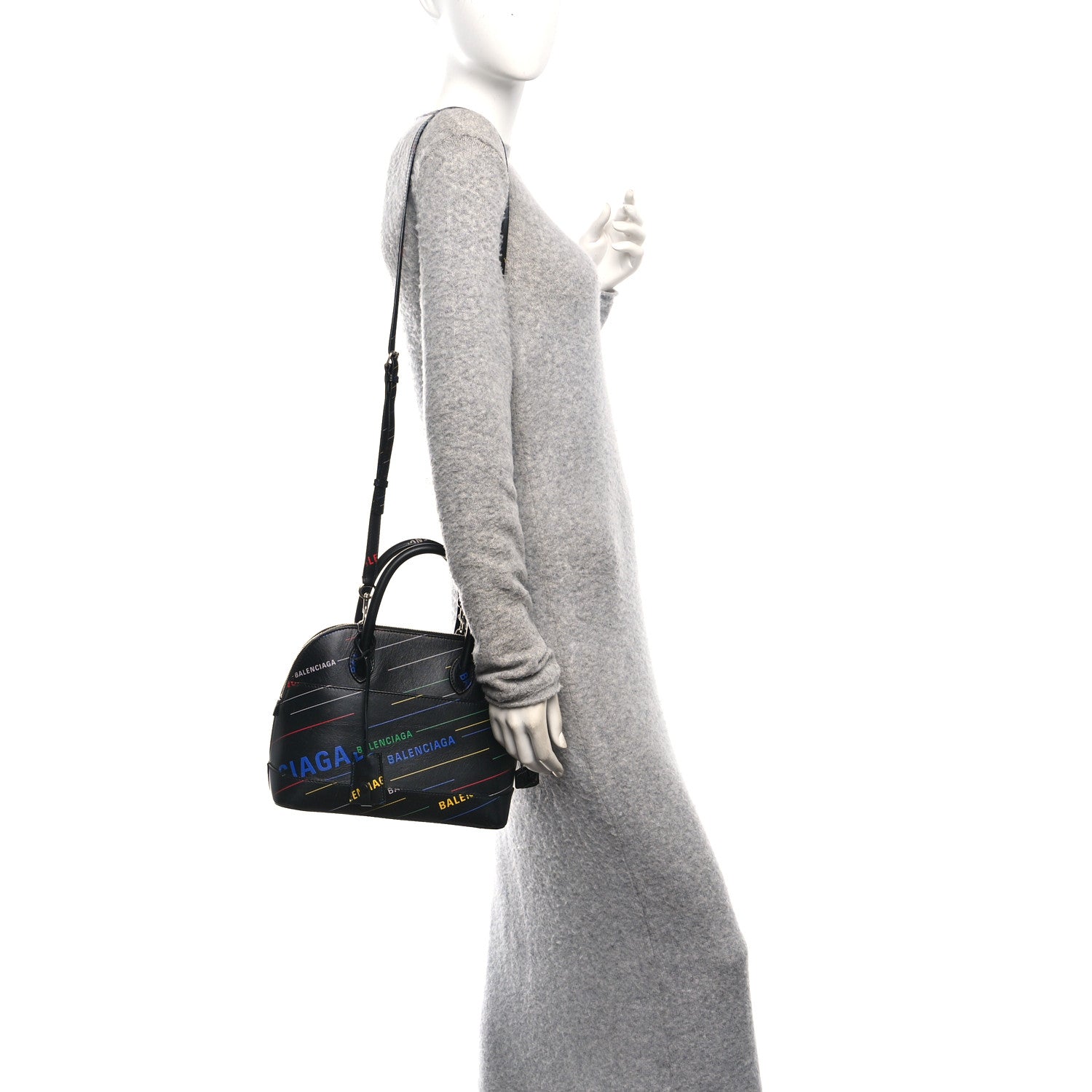 Balenciaga Calfskin Logo Print S Ville Top Handle Bag Black Multicolor 2 of 10