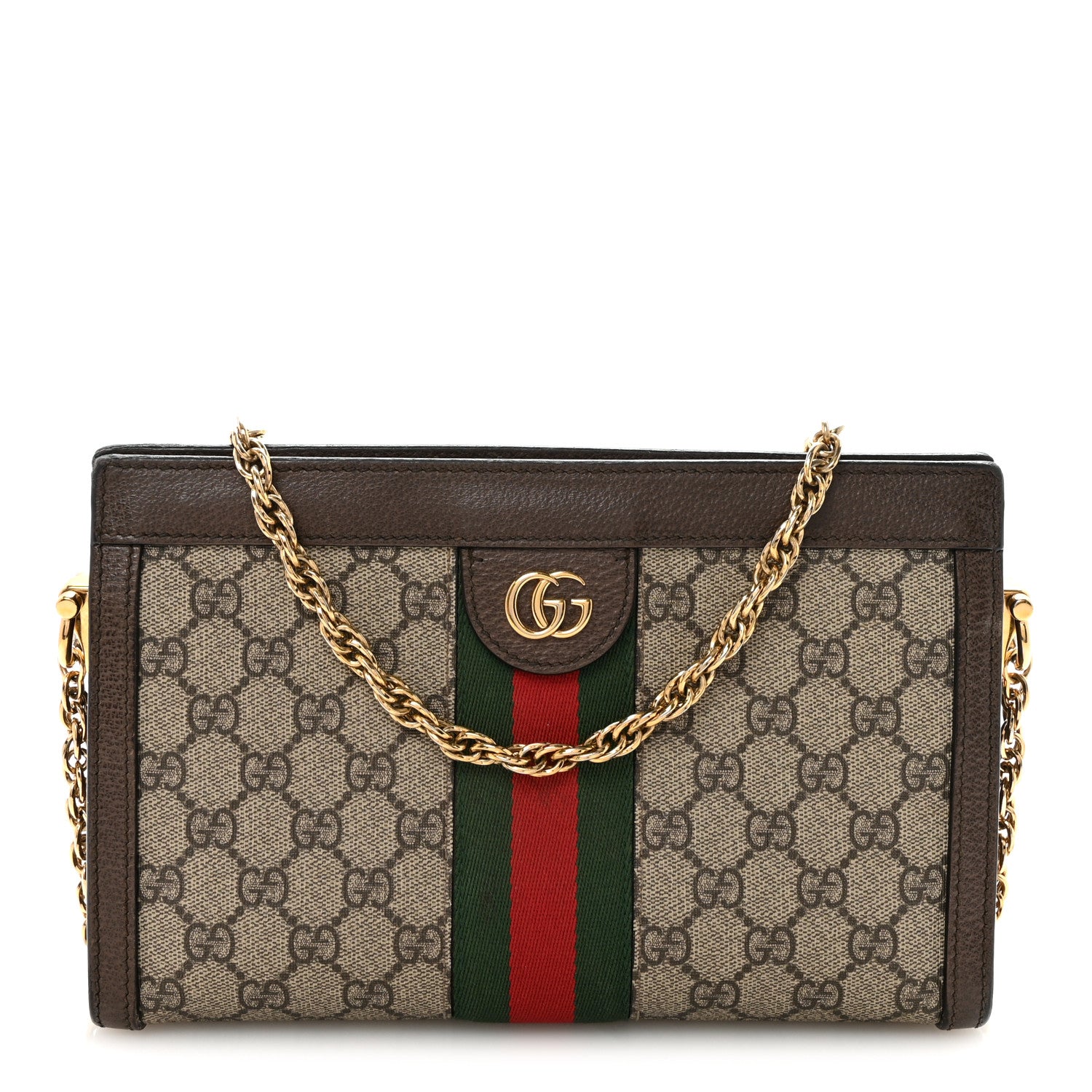 Gucci GG Supreme Monogram Web Small Ophidia Chain Shoulder Bag Brown 1 of 10