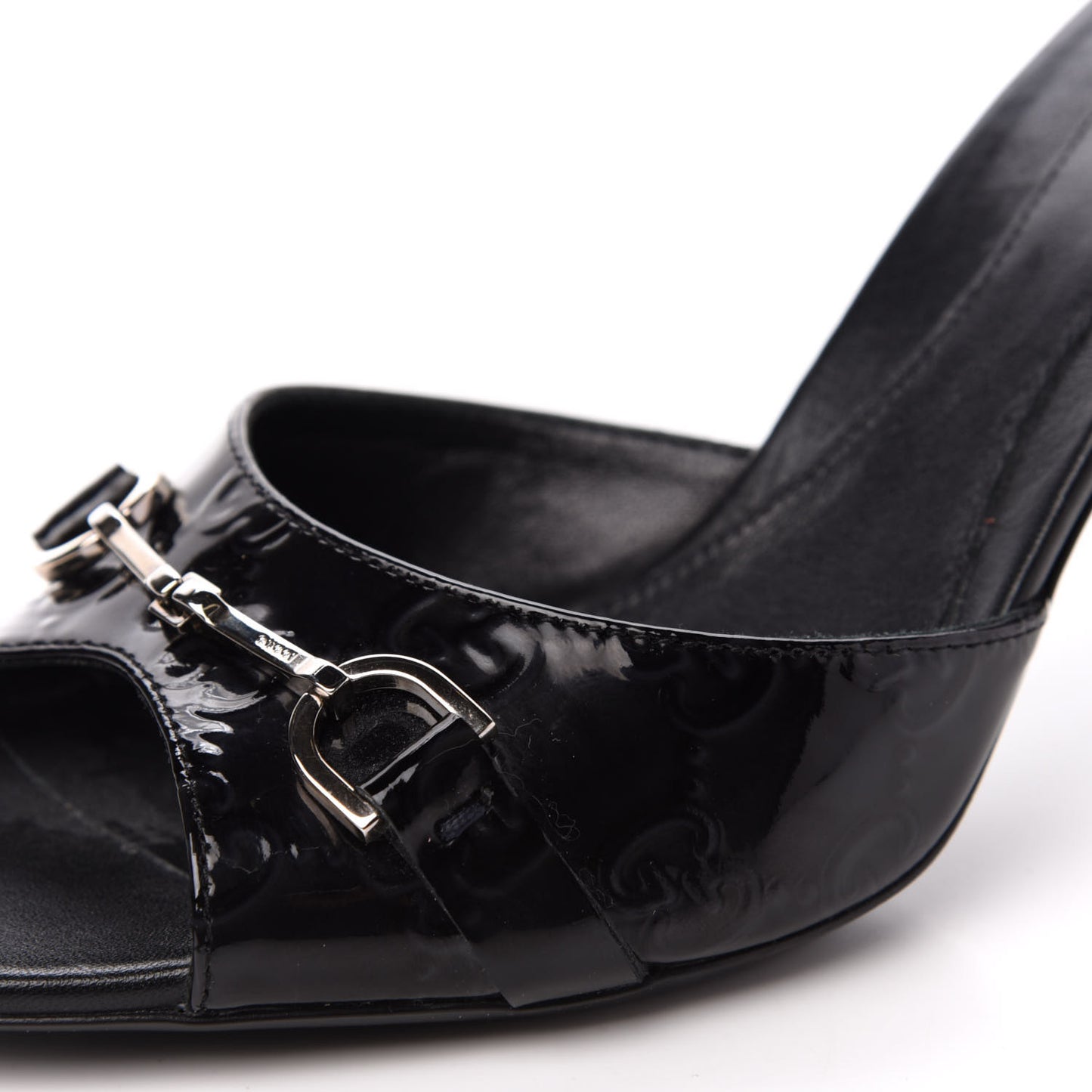 Patent GG Horsebit Mid Heel Slides 37 Black