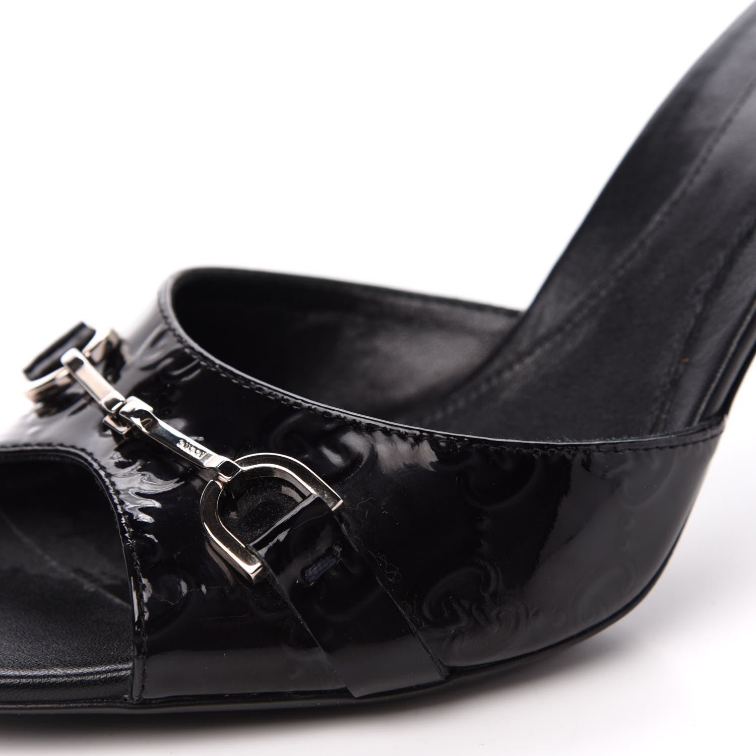 Gucci Patent GG Horsebit Mid Heel Slides 37 Black 9 of 11