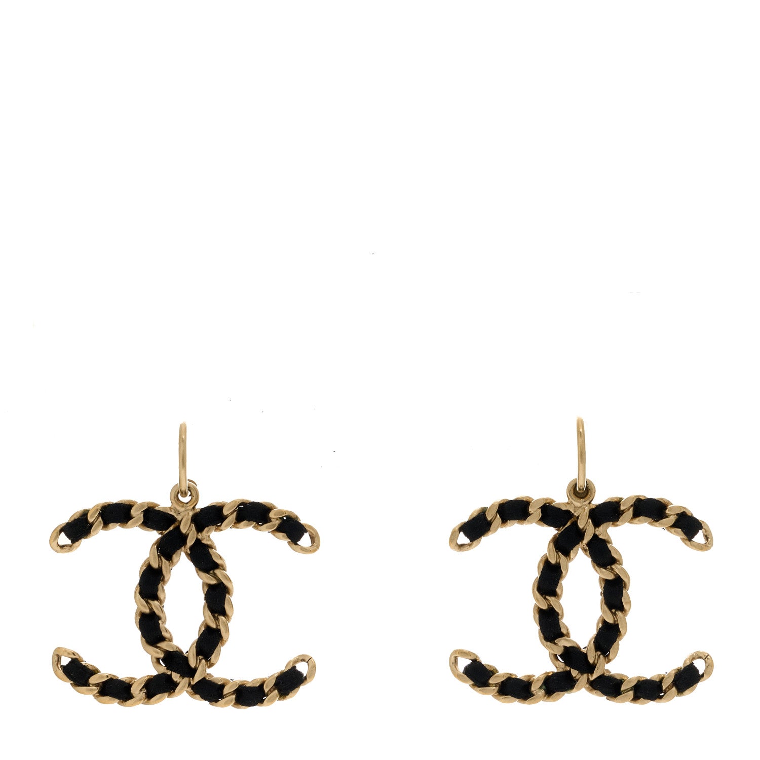 Chanel Satin CC Drop Earrings Black Gold 1 of 4