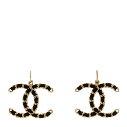 Chanel Satin CC Drop Earrings Black Gold 1 of 4