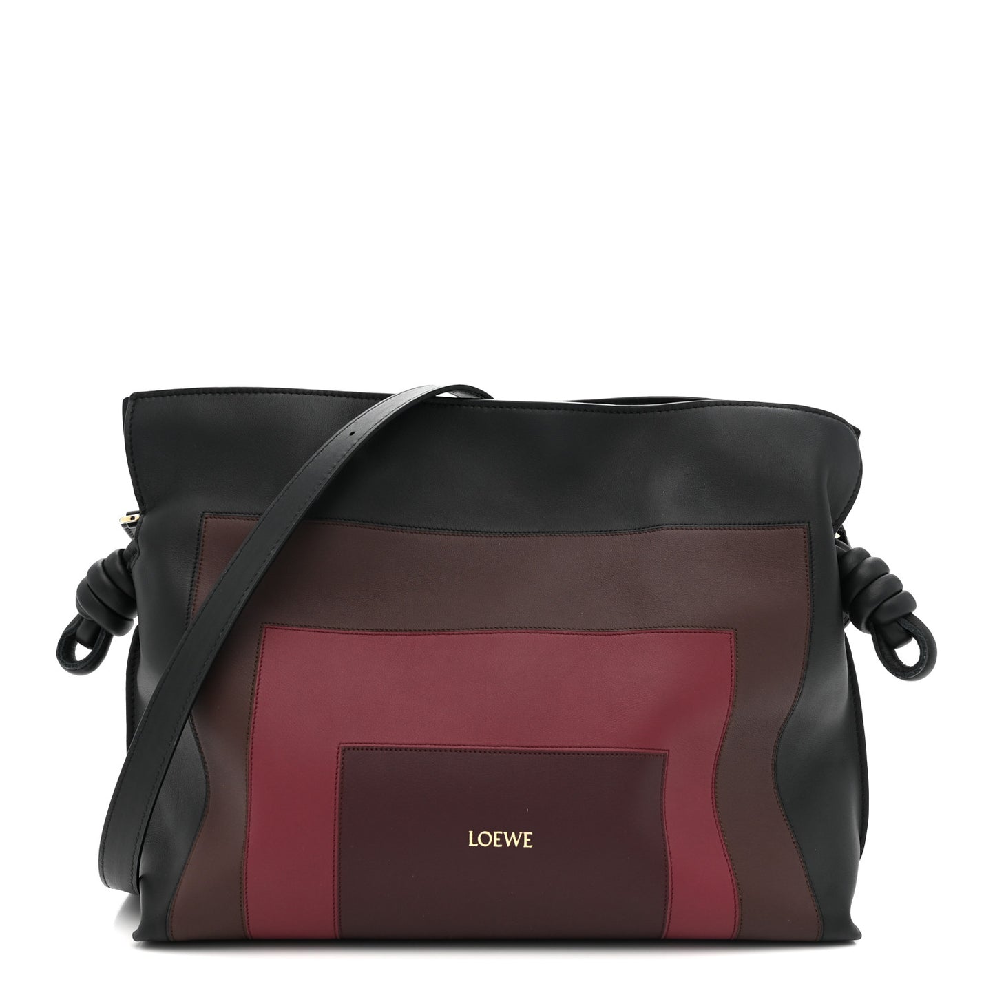 X ALBERS Nappa Calfskin Medium Flamenco Knot Clutch Black Burgundy
