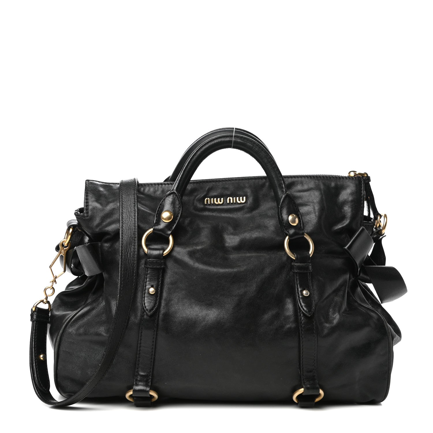Miu Miu Vitello Lux Bow Bag Black 1 of 10