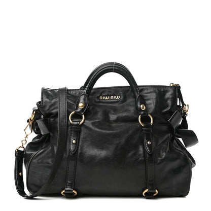 Miu Miu Vitello Lux Bow Bag Black 1 of 10