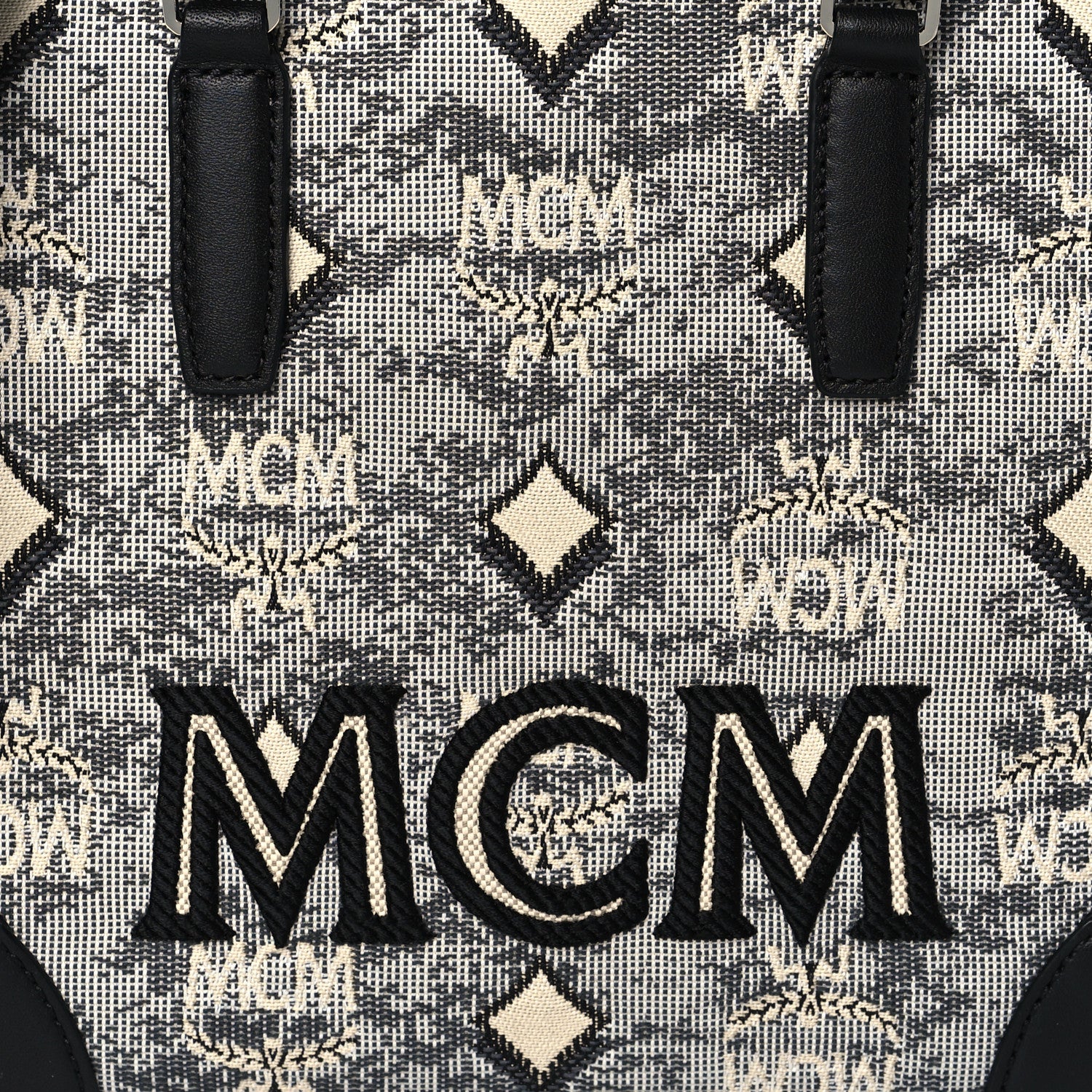 MCM Jacquard Monogram Small Tote Grey 7 of 9