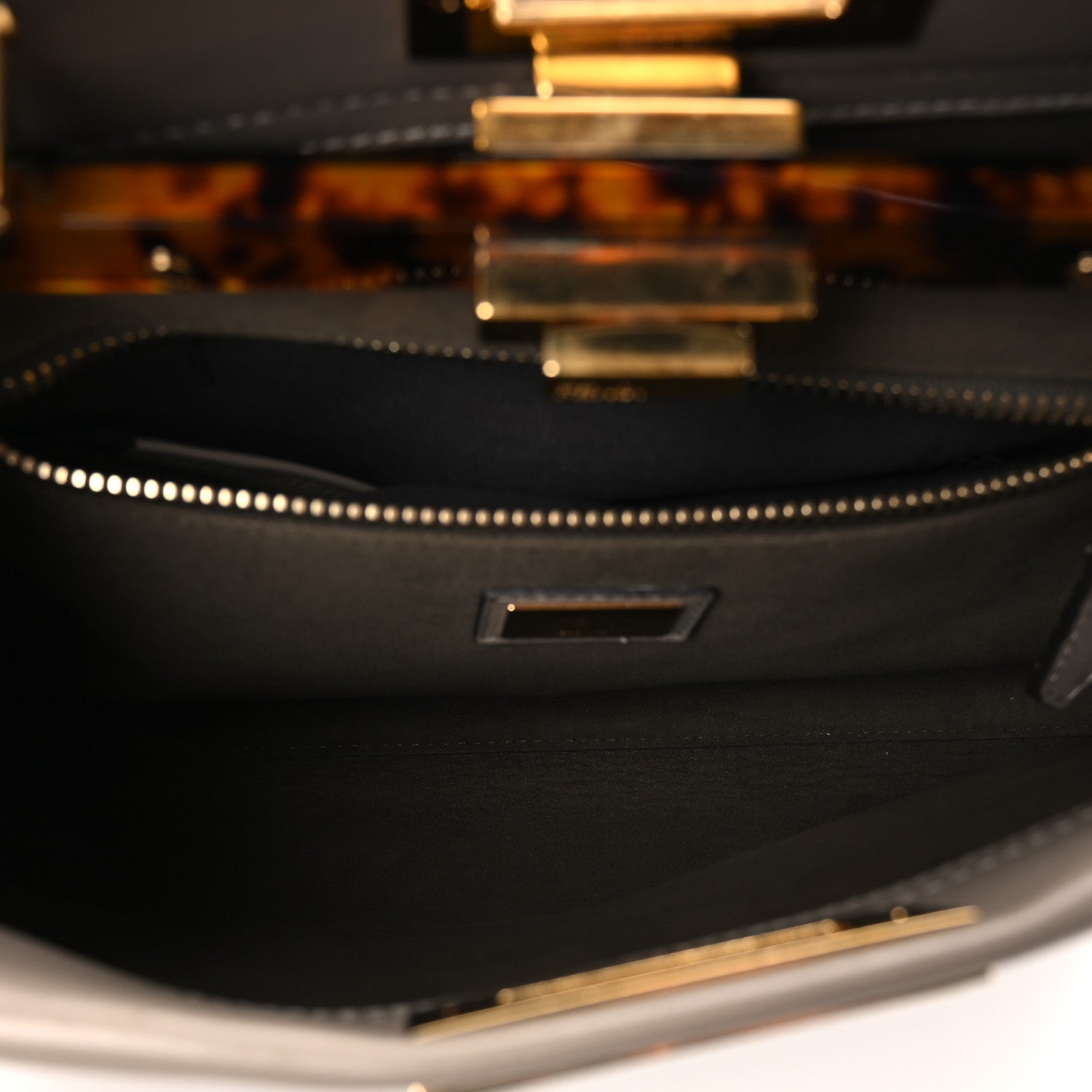 Fendi Vitello Seta Shiny Nappa Plexiglass Medium Peekaboo I SEE U Satchel Tortora 4 of 9