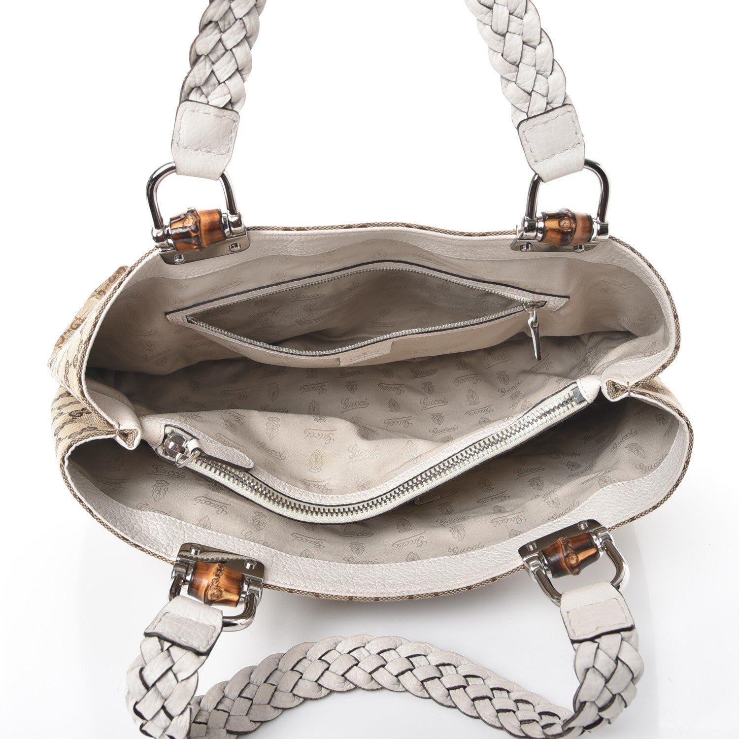 Gucci Monogram Medium Bamboo Bar Tote Off White 5 of 9