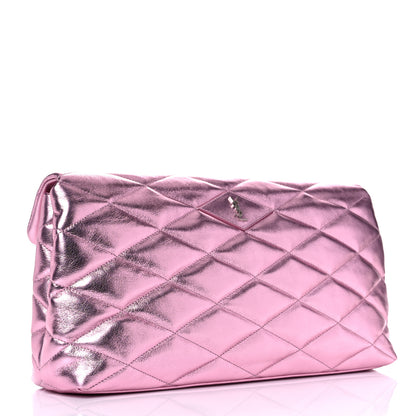 Saint Laurent Metallic Lambskin Quilted Sade Puffer Envelope Clutch Pink 3 of 11