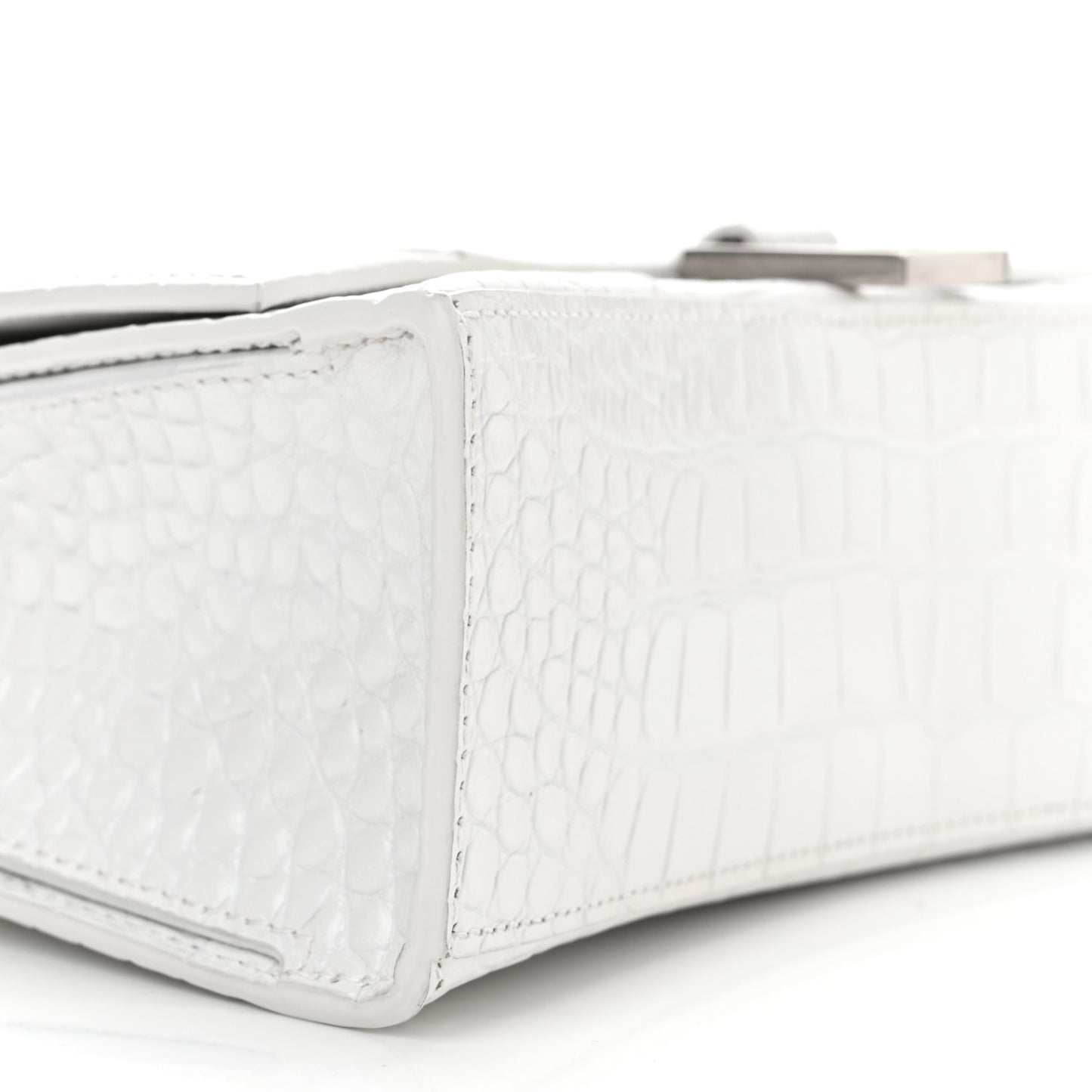 Shiny Calfskin Crocodile Embossed Small Hourglass Sling Shoulder Bag White