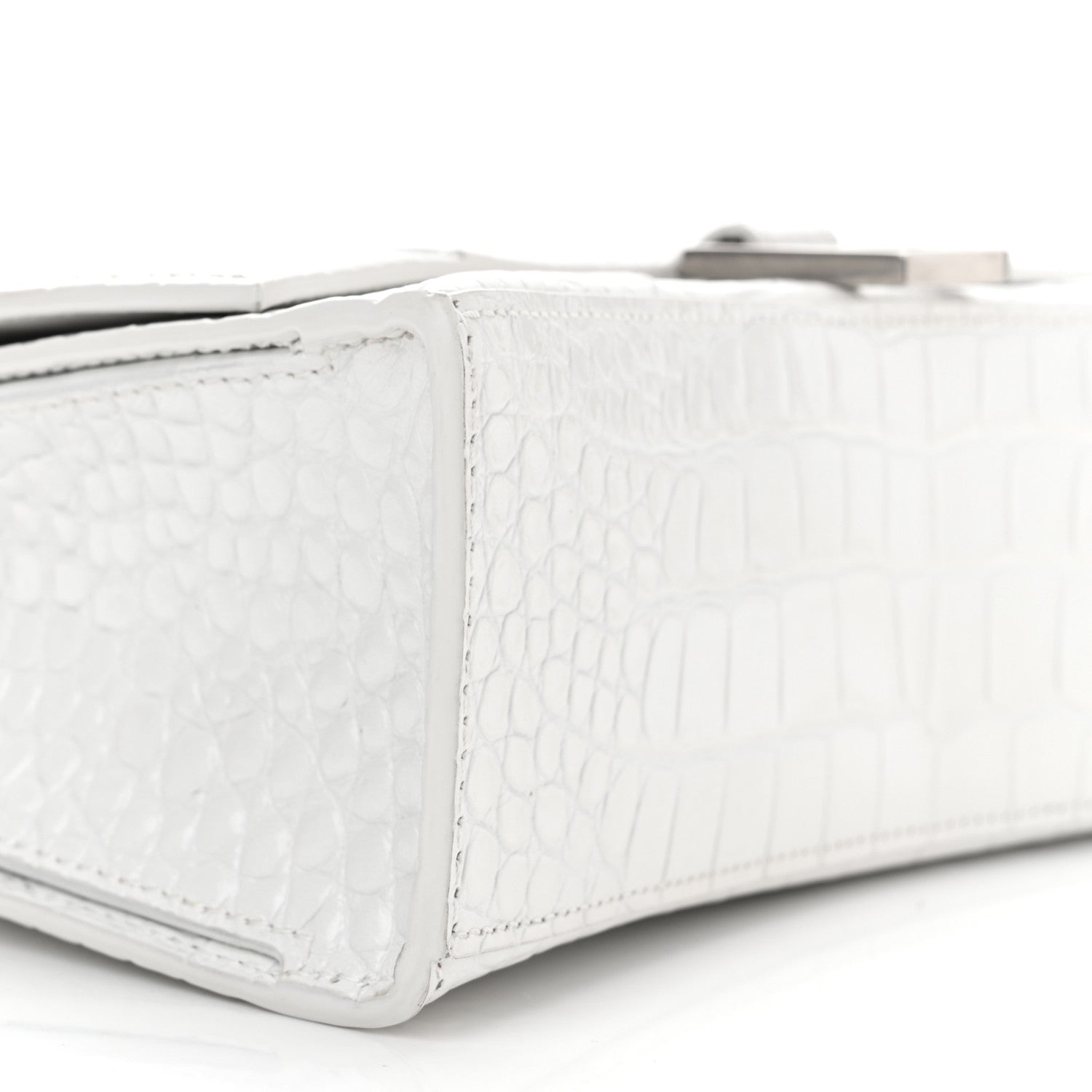 Balenciaga Shiny Calfskin Crocodile Embossed Small Hourglass Sling Shoulder Bag White 10 of 13