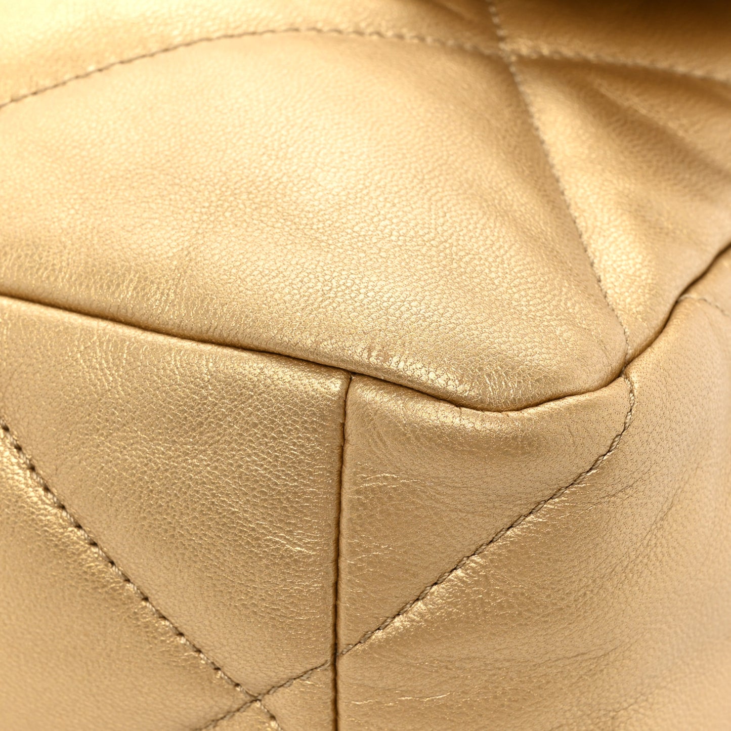 Metallic Goatskin Quilted Large Chanel 19 Flap Gold