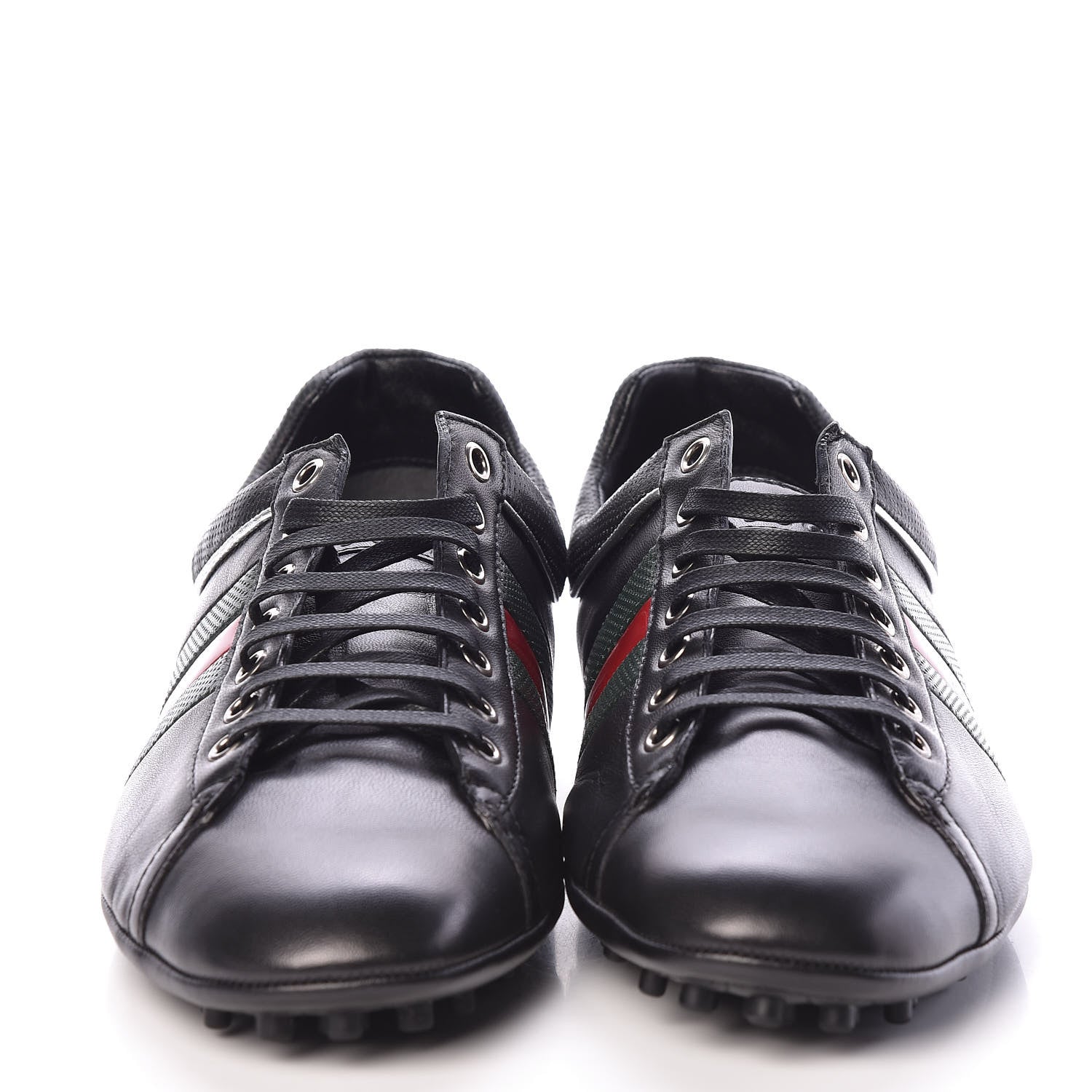 Gucci Calfskin Web Mens Lace Up Driver Sneakers 8 Black 2 of 7