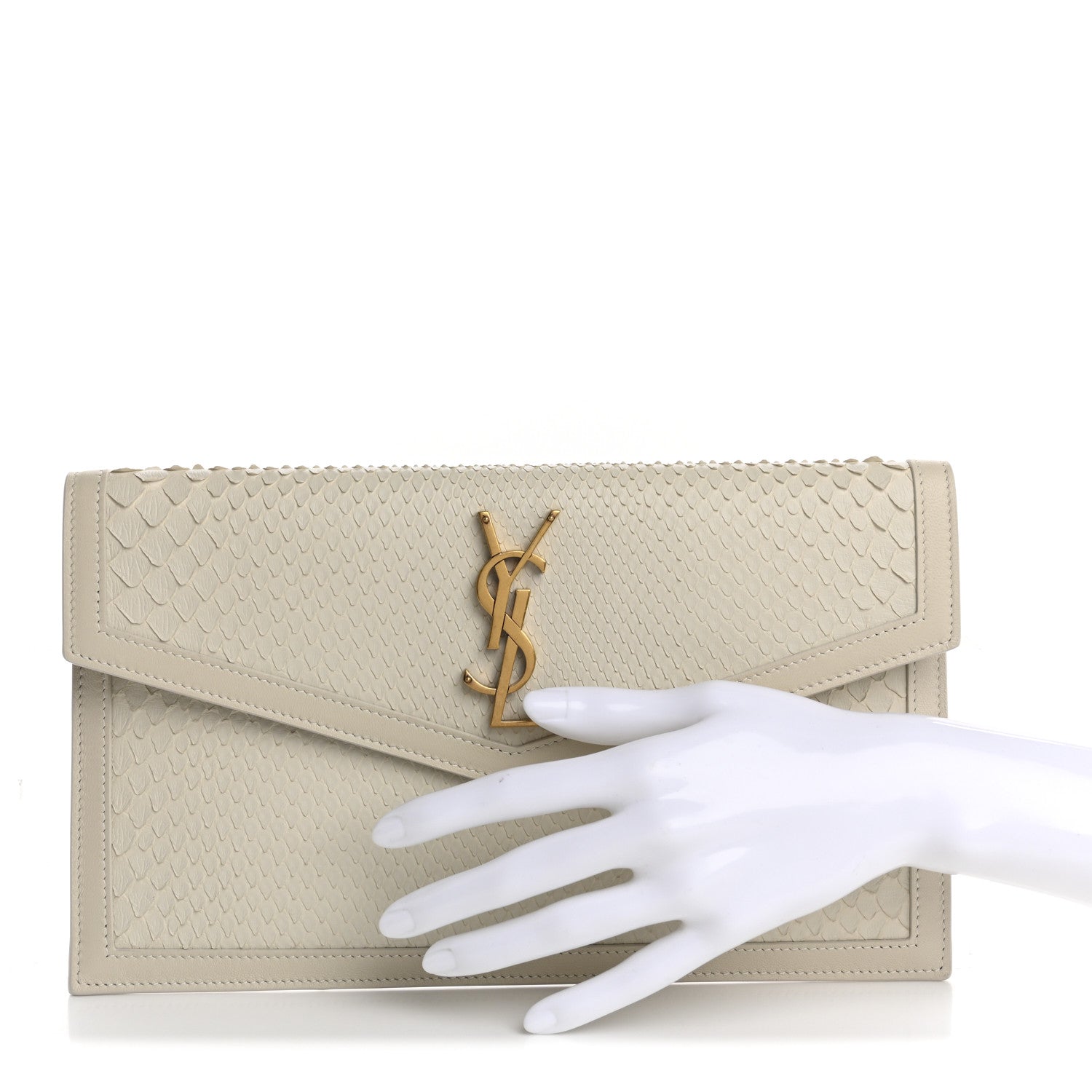 Saint Laurent Snakeskin Uptown Pouch Crema Soft 2 of 10