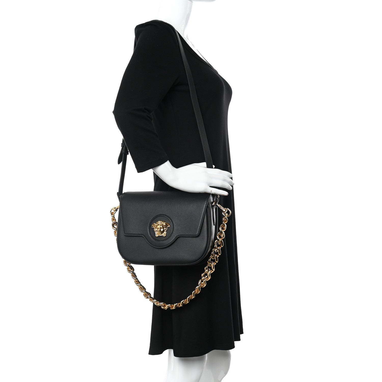 Versace Grained Calfskin La Medusa Chain Clutch Bag Black 2 of 9