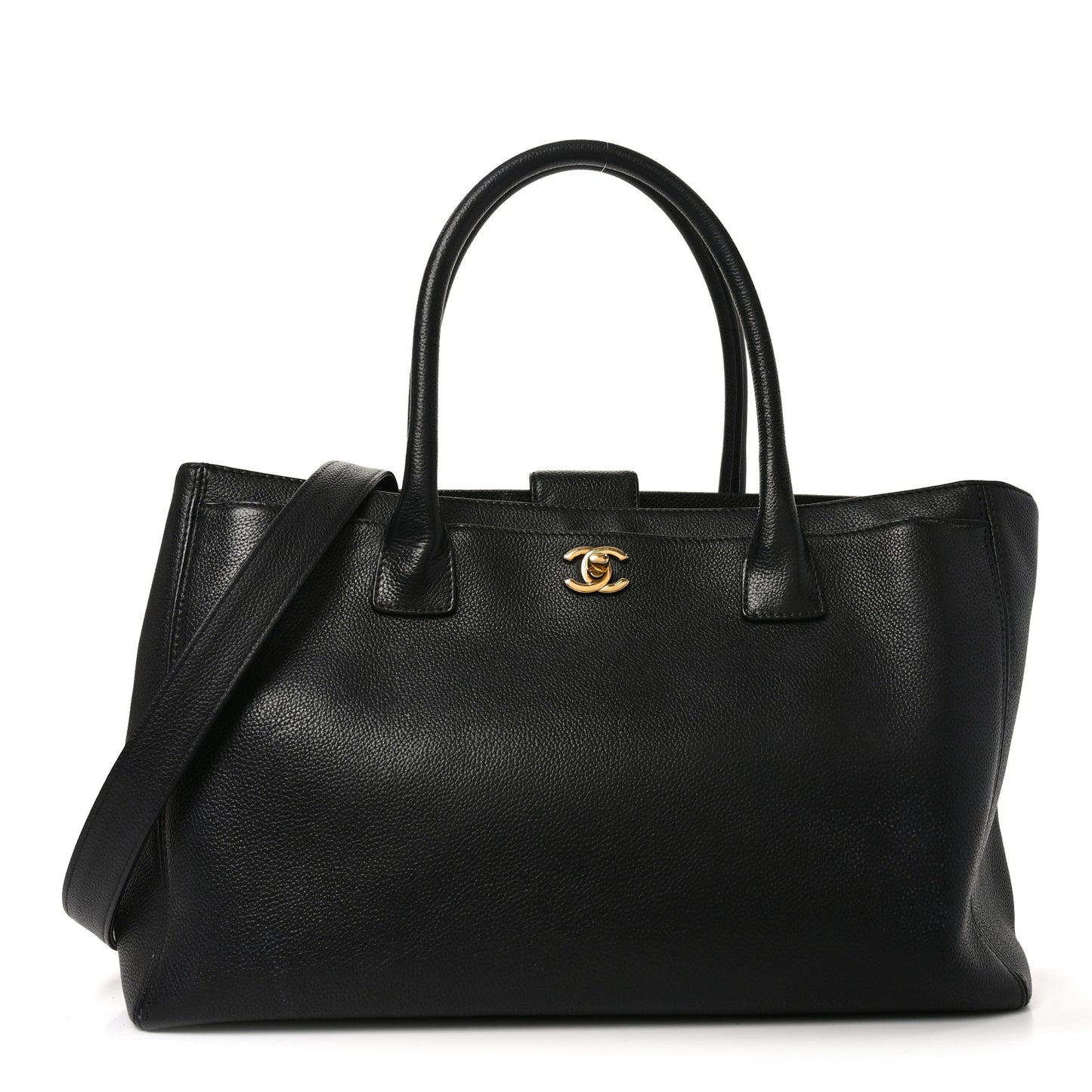 Calfskin Cerf Executive Shopper Tote Black