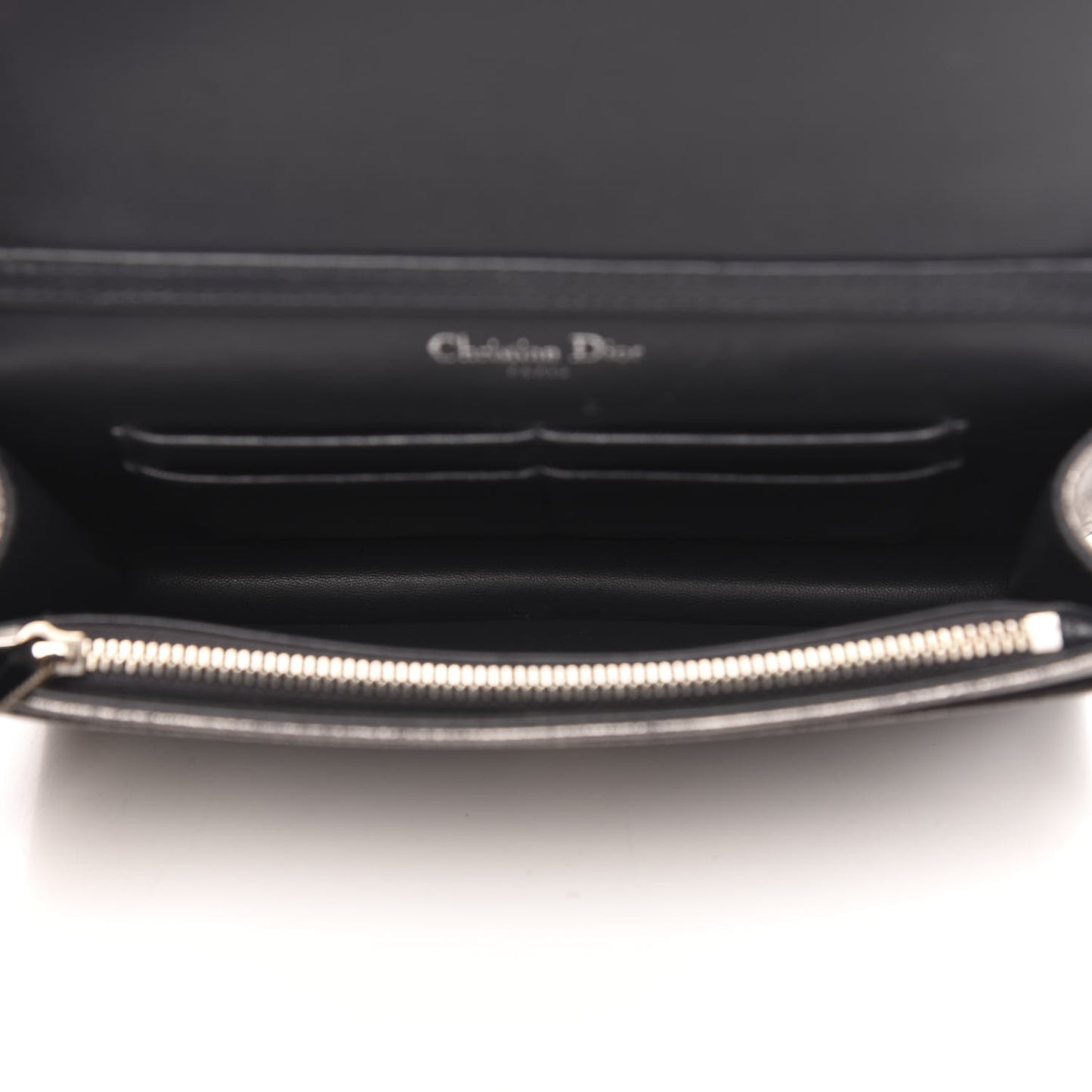 Metallic Brushed Calfskin Diorama Wallet on Chain Pouch Gunmetal