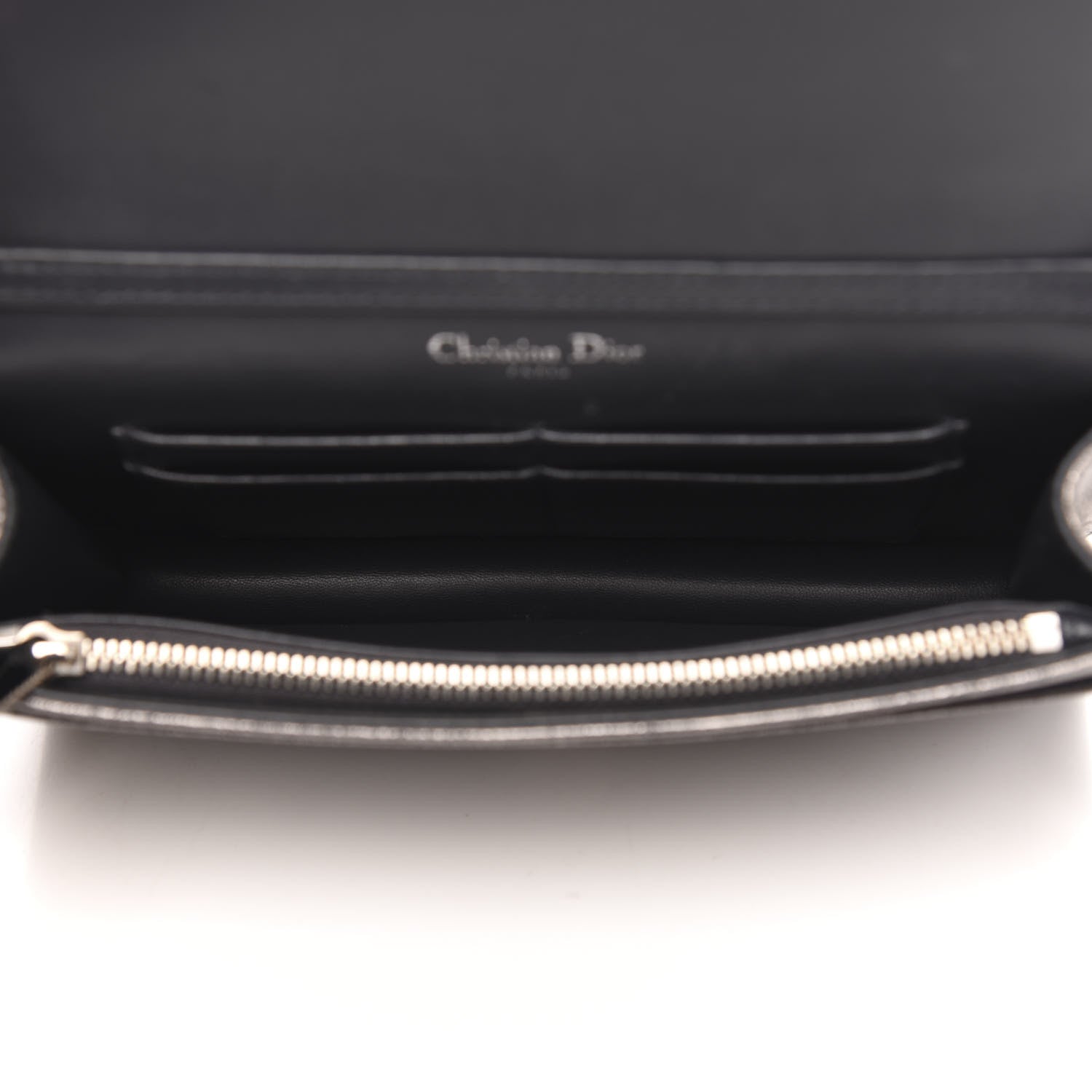 Christian Dior Metallic Brushed Calfskin Diorama Wallet on Chain Pouch Gunmetal 5 of 12