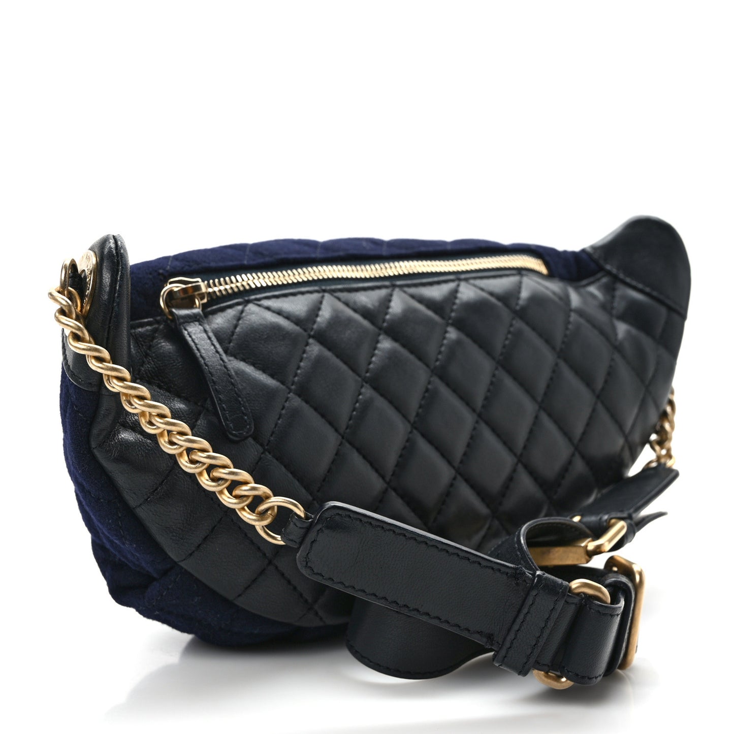 Wool Lambskin Quilted Paris Hamburg Charms Waist Bag Dark Navy