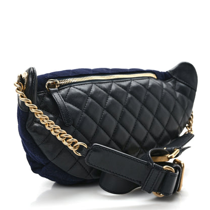 Chanel Wool Lambskin Quilted Paris Hamburg Charms Waist Bag Dark Navy 3 of 9