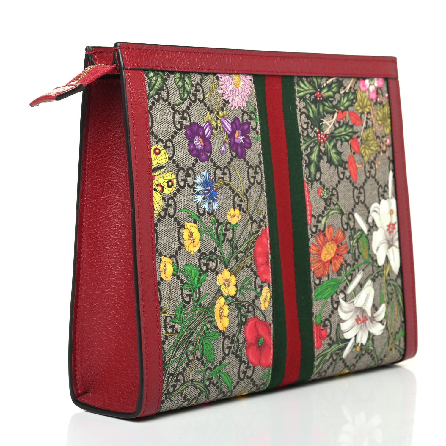 Gucci GG Supreme Monogram Flora Web Ophidia Pouch Red 2 of 4