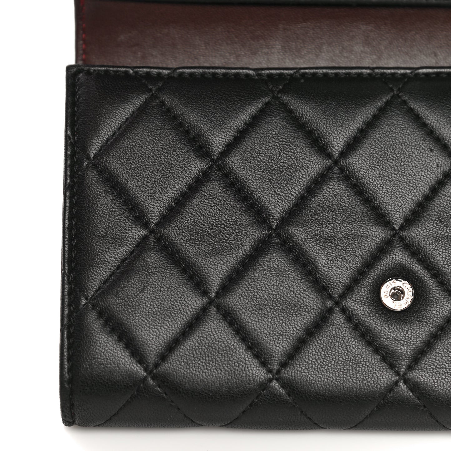 Lambskin Quilted Large Gusset Flap Wallet Black