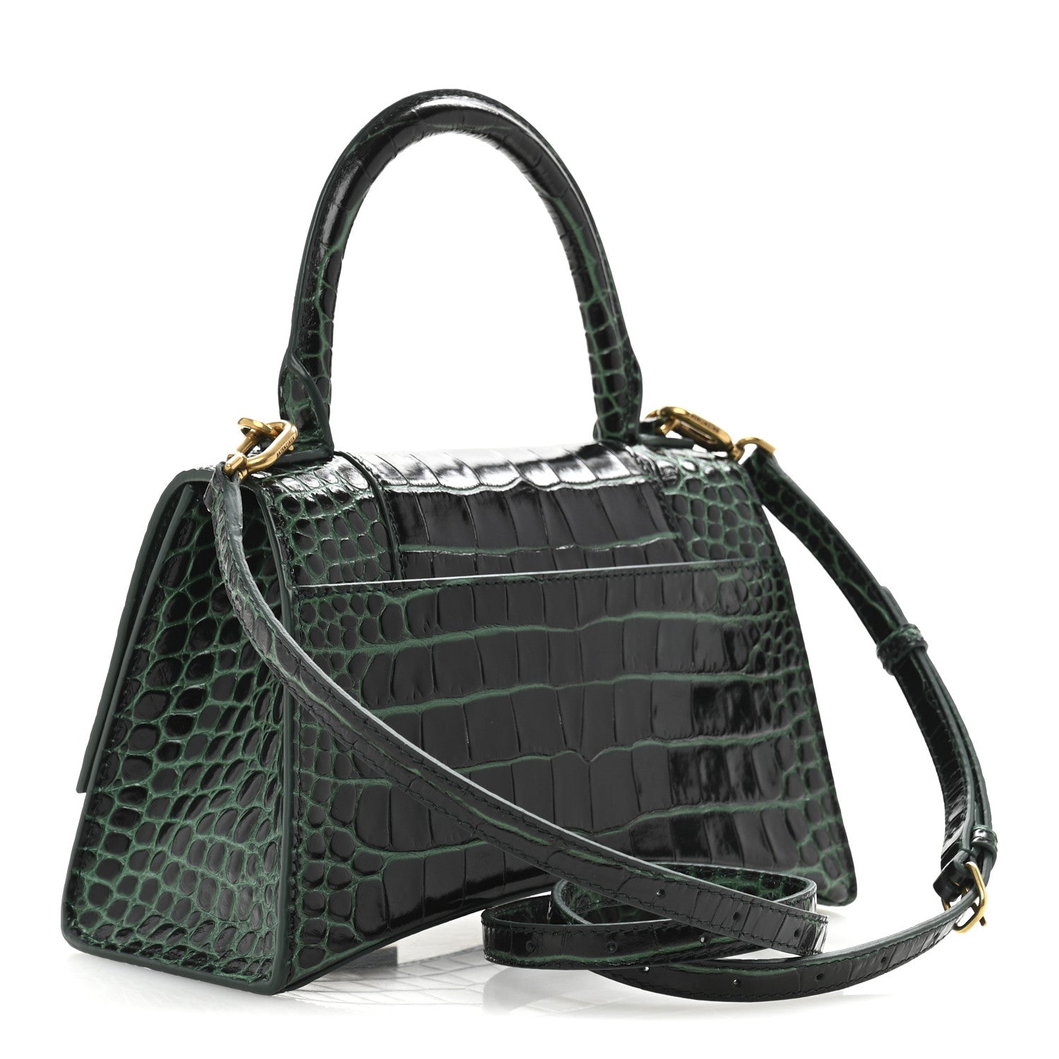 Balenciaga Shiny Calfskin Crocodile Embossed Small Hourglass Top Handle Bag Forest Green 3 of 14