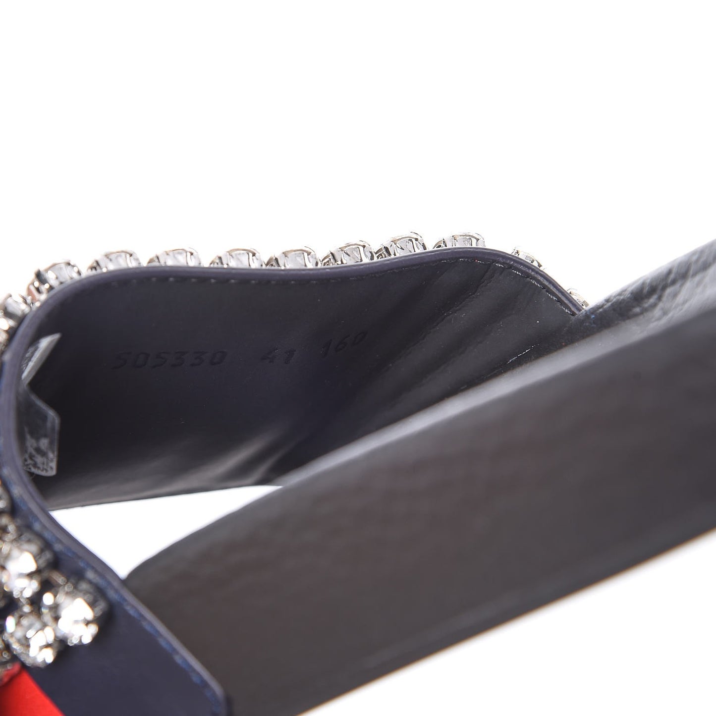 Calfskin Crystal Embellished Web Slide Sandals 41 Blue Red