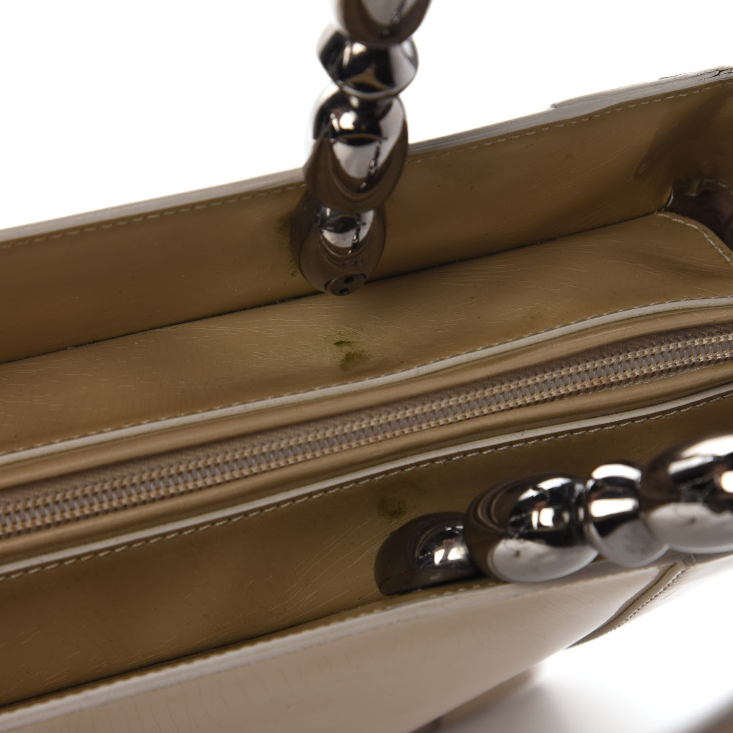 Christian Dior Patent Chrome Beaded Malice Tote Beige 20 of 22