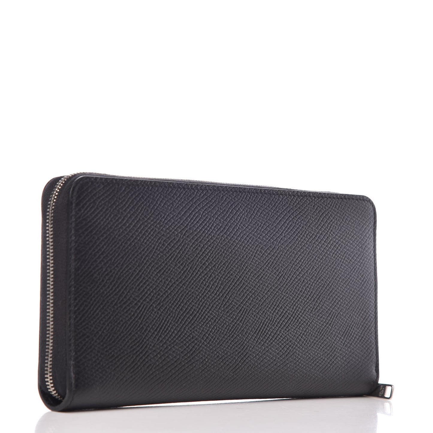 Grained Calfskin Large Zip Around Multifunction Wallet Black